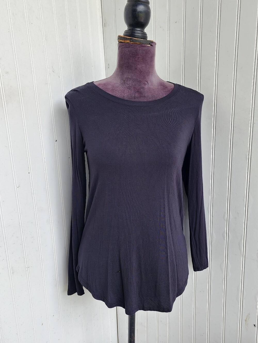 Tahari Essentials Long Sleeve Black Top Scoop Neck Modal T-Shirt Women's XS